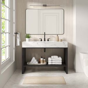 Modway Furniture Gridiron 48" Bathroom Vanity - Modern Industrial Design with Open Shelf & Seamless Marble Sink EEI-6110-WHI-BLK