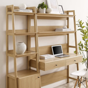 Modway Furniture Bixby 2-Piece Office Desk and Bookshelf Set - Modern Wood Grain Workspace with Sleek Storage Solutions Oak EEI-6111-OAK