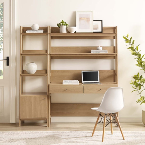 Modway Furniture Bixby 2-Piece Office Desk and Bookshelf Set - Modern Wood Grain Workspace with Sleek Storage Solutions Oak EEI-6111-OAK