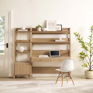 Modway Furniture Bixby 2-Piece Office Desk and Bookshelf Set - Modern Wood Grain Workspace with Sleek Storage Solutions Oak EEI-6111-OAK