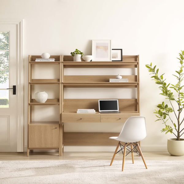 Modway Furniture Bixby 2-Piece Office Desk and Bookshelf Set - Modern Wood Grain Workspace with Sleek Storage Solutions Oak EEI-6111-OAK