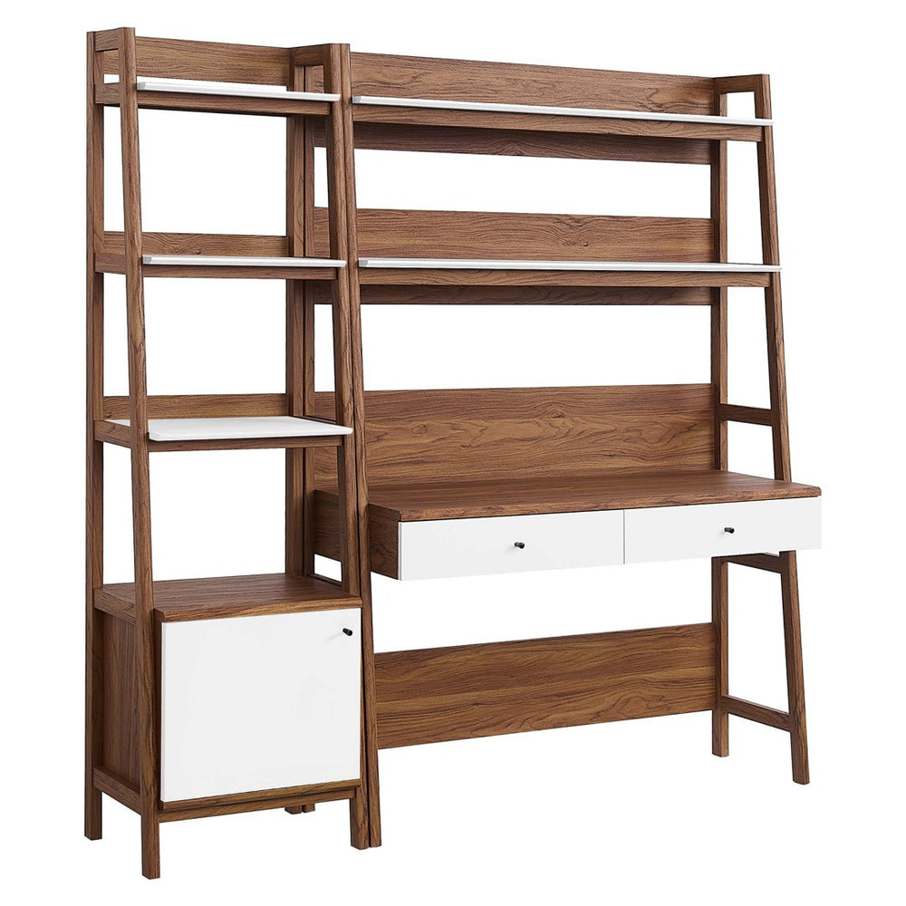 Modway Furniture Bixby 2-Piece Office Desk and Bookshelf Set - Modern Wood Grain Workspace with Sleek Storage Solutions Walnut White EEI-6111-WAL-WHI