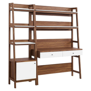 Modway Furniture Bixby 2-Piece Office Desk and Bookshelf Set - Modern Wood Grain Workspace with Sleek Storage Solutions Walnut White EEI-6111-WAL-WHI