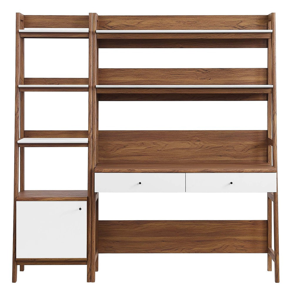 Modway Furniture Bixby 2-Piece Office Desk and Bookshelf Set - Modern Wood Grain Workspace with Sleek Storage Solutions Walnut White EEI-6111-WAL-WHI