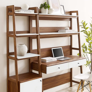 Modway Furniture Bixby 2-Piece Office Desk and Bookshelf Set - Modern Wood Grain Workspace with Sleek Storage Solutions Walnut White EEI-6111-WAL-WHI