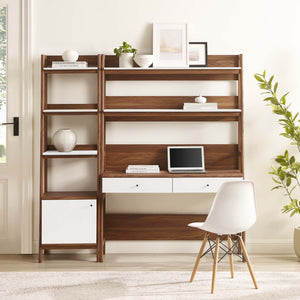 Modway Furniture Bixby 2-Piece Office Desk and Bookshelf Set - Modern Wood Grain Workspace with Sleek Storage Solutions Walnut White EEI-6111-WAL-WHI