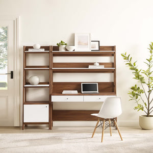 Modway Furniture Bixby 2-Piece Office Desk and Bookshelf Set - Modern Wood Grain Workspace with Sleek Storage Solutions Walnut White EEI-6111-WAL-WHI