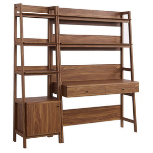Modway Furniture Bixby 2-Piece Office Desk and Bookshelf Set - Modern Wood Grain Workspace with Sleek Storage Solutions Walnut EEI-6111-WAL