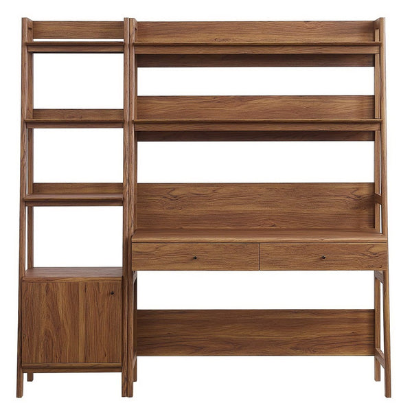 Modway Furniture Bixby 2-Piece Office Desk and Bookshelf Set - Modern Wood Grain Workspace with Sleek Storage Solutions Walnut EEI-6111-WAL