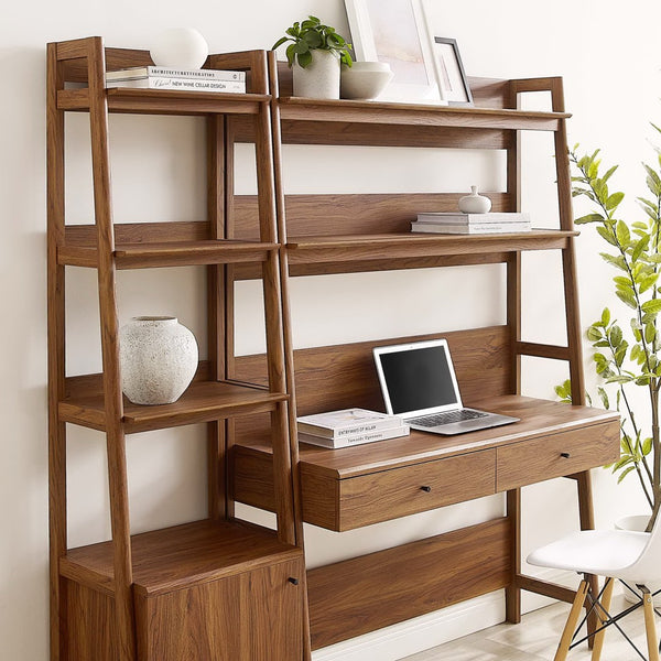 Modway Furniture Bixby 2-Piece Office Desk and Bookshelf Set - Modern Wood Grain Workspace with Sleek Storage Solutions Walnut EEI-6111-WAL