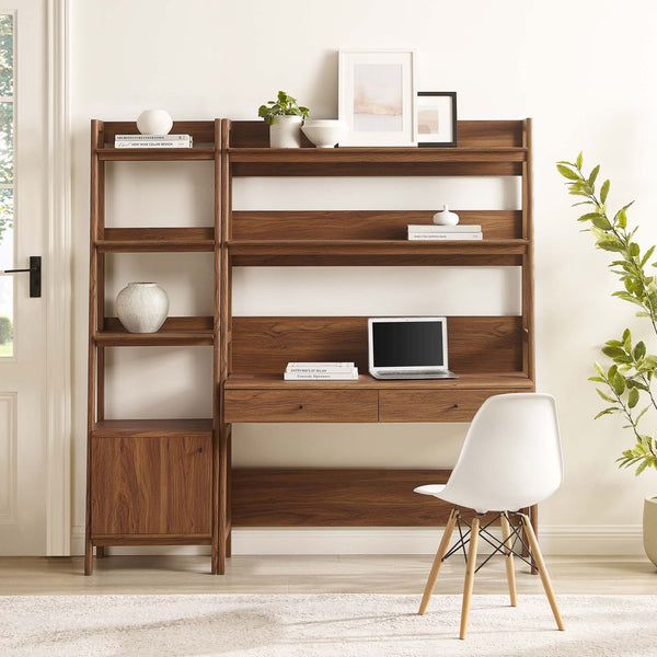 Modway Furniture Bixby 2-Piece Office Desk and Bookshelf Set - Modern Wood Grain Workspace with Sleek Storage Solutions Walnut EEI-6111-WAL