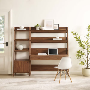 Modway Furniture Bixby 2-Piece Office Desk and Bookshelf Set - Modern Wood Grain Workspace with Sleek Storage Solutions Walnut EEI-6111-WAL