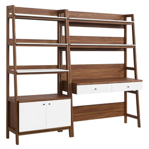 Modway Furniture Bixby 2-Piece Modern Wood Office Desk and Bookshelf Set for Stylish Organization and Workspace Functionality Walnut White EEI-6112-WAL-WHI