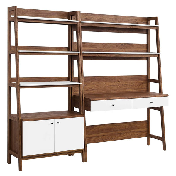 Modway Furniture Bixby 2-Piece Modern Wood Office Desk and Bookshelf Set for Stylish Organization and Workspace Functionality Walnut White EEI-6112-WAL-WHI