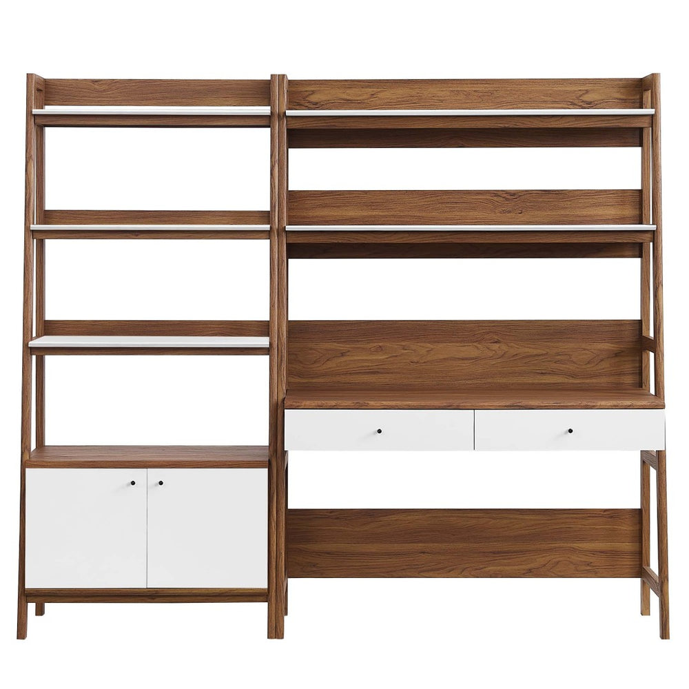 Modway Furniture Bixby 2-Piece Modern Wood Office Desk and Bookshelf Set for Stylish Organization and Workspace Functionality Walnut White EEI-6112-WAL-WHI