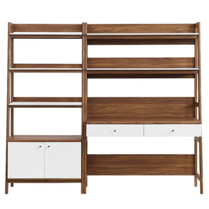 Modway Furniture Bixby 2-Piece Modern Wood Office Desk and Bookshelf Set for Stylish Organization and Workspace Functionality Walnut White EEI-6112-WAL-WHI