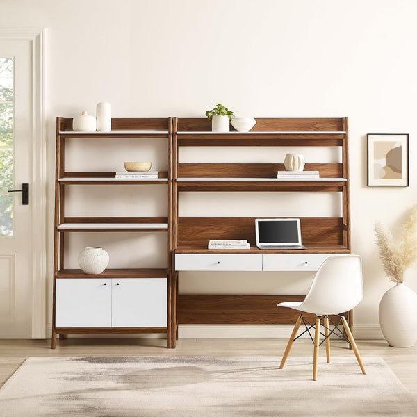 Modway Furniture Bixby 2-Piece Modern Wood Office Desk and Bookshelf Set for Stylish Organization and Workspace Functionality Walnut White EEI-6112-WAL-WHI