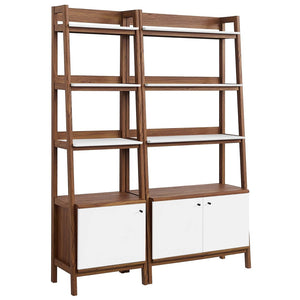 Modway Furniture Bixby Wood Bookshelves Set of 2 – Modern Tiered Design for Organized Living Room and Home Office Walnut White EEI-6113-WAL-WHI