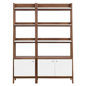Modway Furniture Bixby Wood Bookshelves Set of 2 – Modern Tiered Design for Organized Living Room and Home Office Walnut White EEI-6113-WAL-WHI