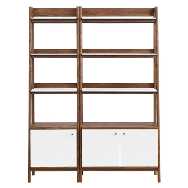 Modway Furniture Bixby Wood Bookshelves Set of 2 – Modern Tiered Design for Organized Living Room and Home Office Walnut White EEI-6113-WAL-WHI