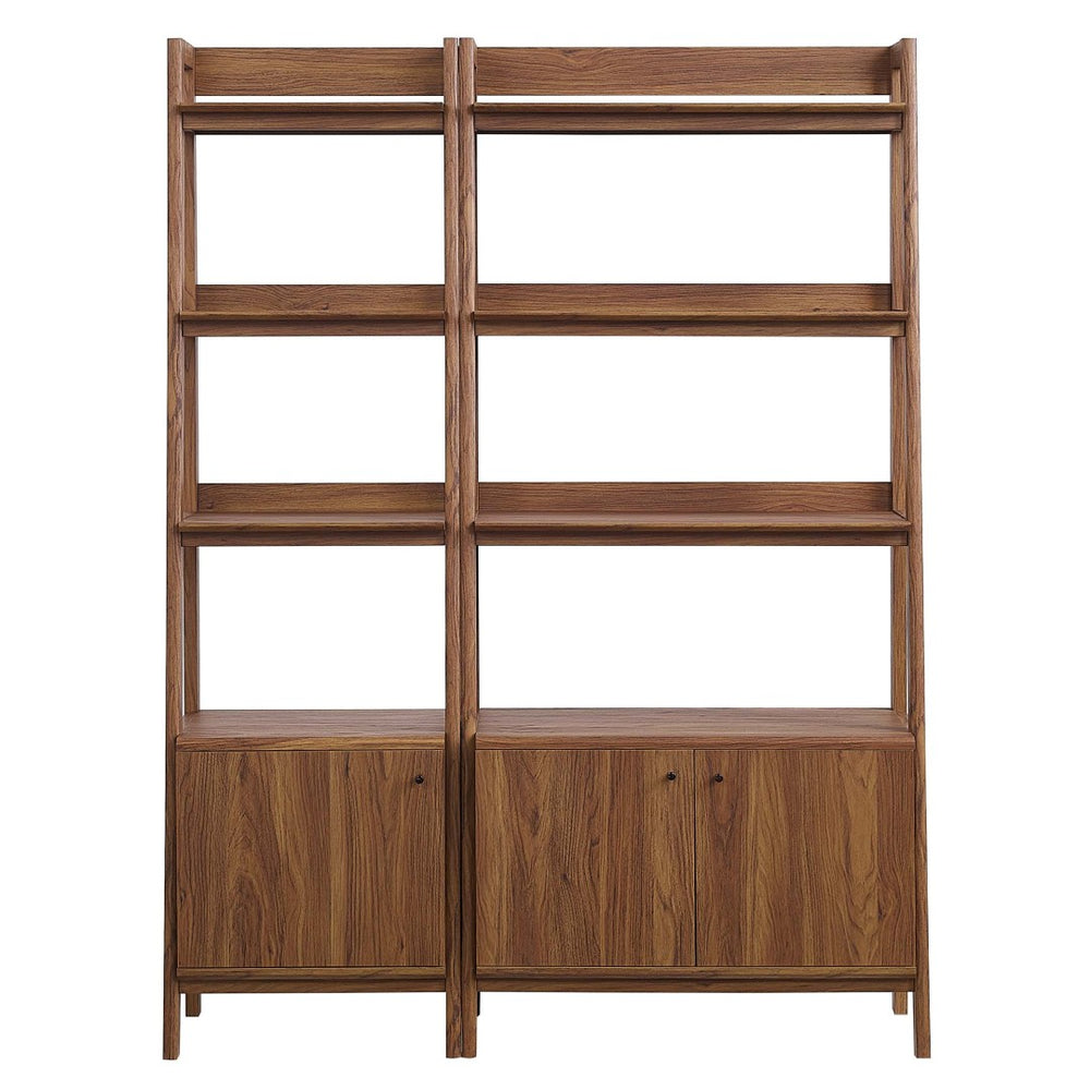 Modway Furniture Bixby Wood Bookshelves Set of 2 – Modern Tiered Design for Organized Living Room and Home Office Walnut EEI-6113-WAL