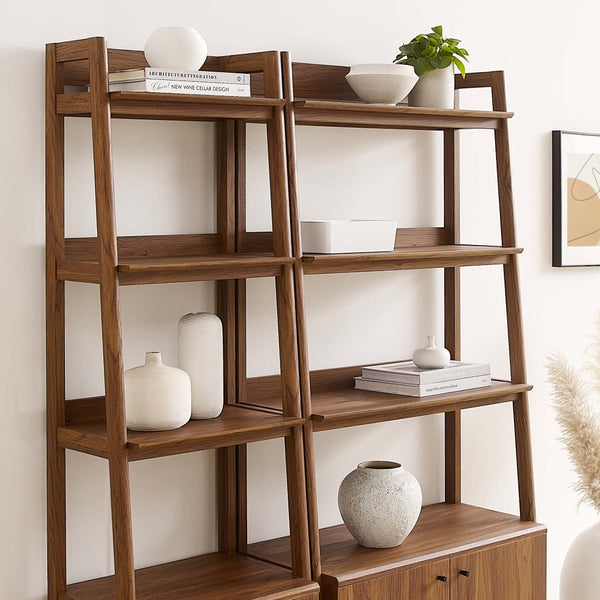 Modway Furniture Bixby Wood Bookshelves Set of 2 – Modern Tiered Design for Organized Living Room and Home Office Walnut EEI-6113-WAL