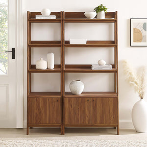 Modway Furniture Bixby Wood Bookshelves Set of 2 – Modern Tiered Design for Organized Living Room and Home Office Walnut EEI-6113-WAL