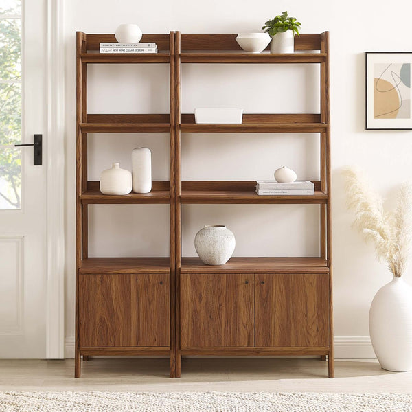 Modway Furniture Bixby Wood Bookshelves Set of 2 – Modern Tiered Design for Organized Living Room and Home Office Walnut EEI-6113-WAL