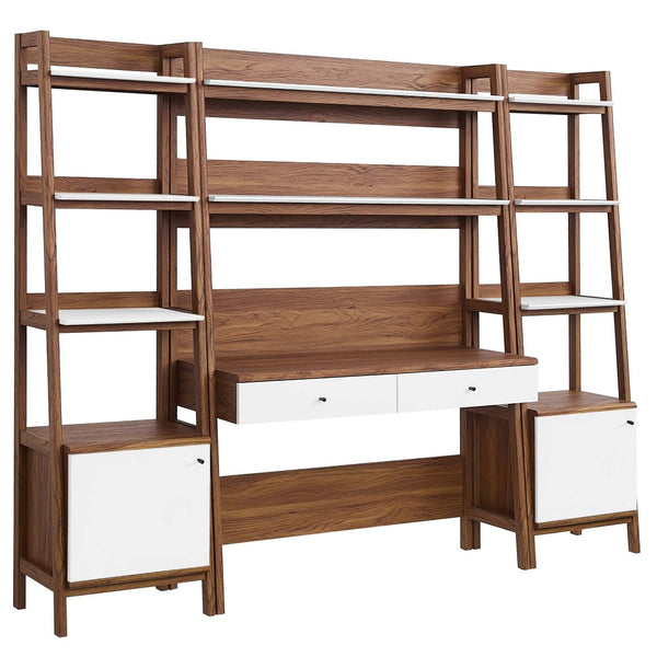Modway Furniture Bixby 3-Piece Wood Office Desk and Bookshelf Set for Stylish Home Workspace Organization and Display Walnut White EEI-6114-WAL-WHI