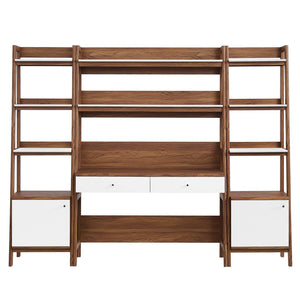 Modway Furniture Bixby 3-Piece Wood Office Desk and Bookshelf Set for Stylish Home Workspace Organization and Display Walnut White EEI-6114-WAL-WHI