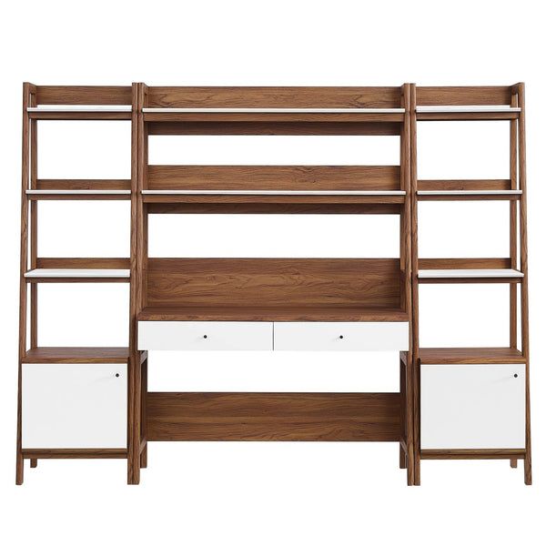 Modway Furniture Bixby 3-Piece Wood Office Desk and Bookshelf Set for Stylish Home Workspace Organization and Display Walnut White EEI-6114-WAL-WHI