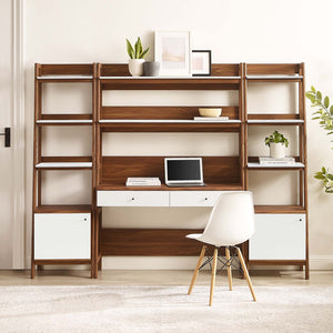 Modway Furniture Bixby 3-Piece Wood Office Desk and Bookshelf Set for Stylish Home Workspace Organization and Display Walnut White EEI-6114-WAL-WHI
