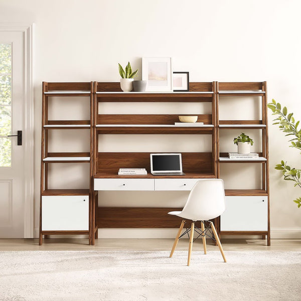 Modway Furniture Bixby 3-Piece Wood Office Desk and Bookshelf Set for Stylish Home Workspace Organization and Display Walnut White EEI-6114-WAL-WHI