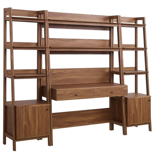 Modway Furniture Bixby 3-Piece Wood Office Desk and Bookshelf Set for Stylish Home Workspace Organization and Display Walnut EEI-6114-WAL