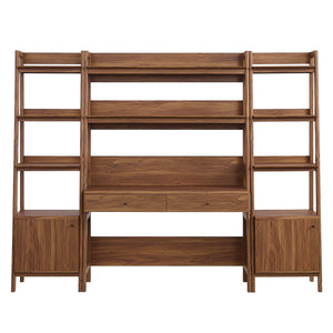 Modway Furniture Bixby 3-Piece Wood Office Desk and Bookshelf Set for Stylish Home Workspace Organization and Display Walnut EEI-6114-WAL