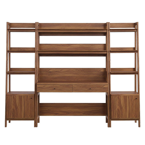 Modway Furniture Bixby 3-Piece Wood Office Desk and Bookshelf Set for Stylish Home Workspace Organization and Display Walnut EEI-6114-WAL