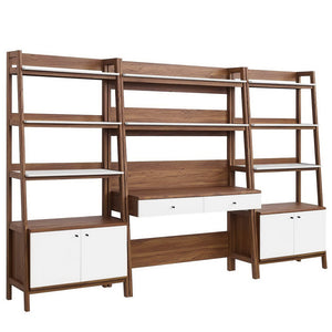 Modway Furniture Bixby 3-Piece Wood Office Desk and Bookshelf Set - Modern Workspace with Stylish Storage Solutions Walnut White EEI-6115-WAL-WHI