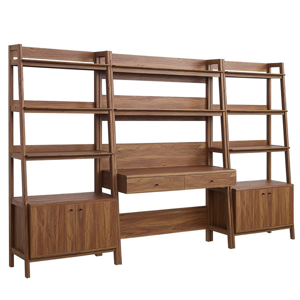 Modway Furniture Bixby 3-Piece Wood Office Desk and Bookshelf Set - Modern Workspace with Stylish Storage Solutions Walnut EEI-6115-WAL