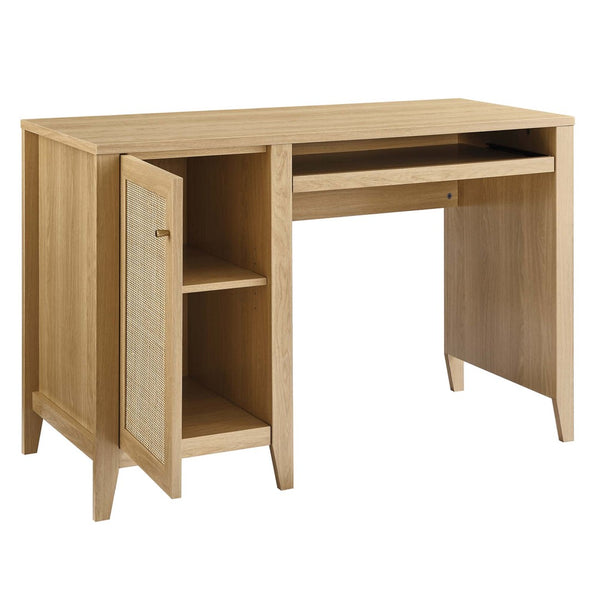 Modway Furniture Soma 47" Office Desk by Modway - Modern Rattan-Weave Design for Organized and Stylish Workspaces Oak EEI-6116-OAK