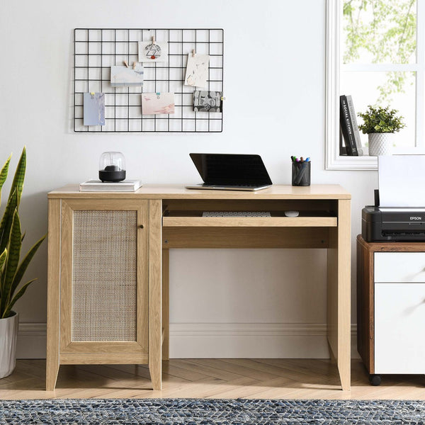 Modway Furniture Soma 47" Office Desk by Modway - Modern Rattan-Weave Design for Organized and Stylish Workspaces Oak EEI-6116-OAK