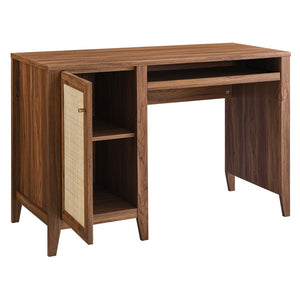 Modway Furniture Soma 47" Office Desk by Modway - Modern Rattan-Weave Design for Organized and Stylish Workspaces Walnut EEI-6116-WAL