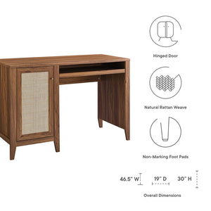 Modway Furniture Soma 47" Office Desk by Modway - Modern Rattan-Weave Design for Organized and Stylish Workspaces Walnut EEI-6116-WAL