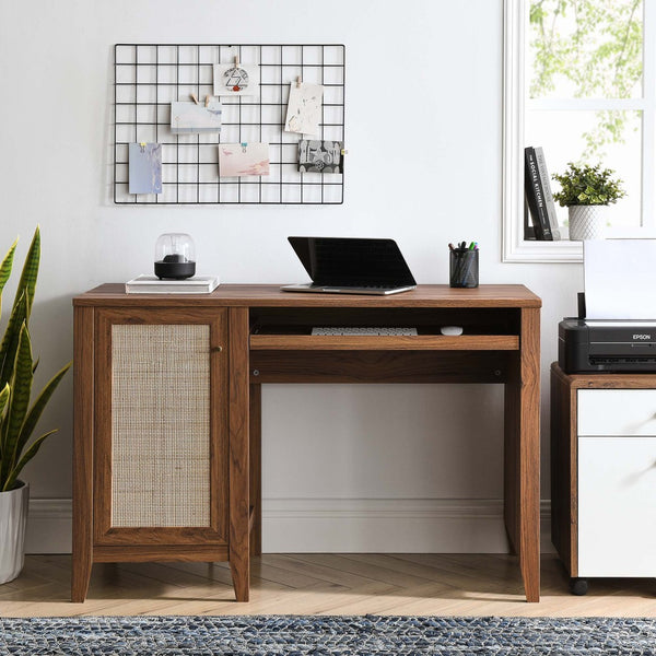 Modway Furniture Soma 47" Office Desk by Modway - Modern Rattan-Weave Design for Organized and Stylish Workspaces Walnut EEI-6116-WAL