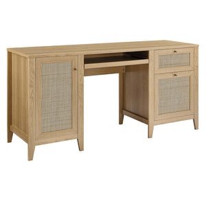 Modway Furniture Soma 63" Office Desk - Stylish Oak Design with Rattan Storage, Ergonomic Features & Ample Space EEI-6117-OAK