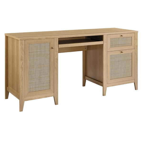 Modway Furniture Soma 63" Office Desk - Stylish Oak Design with Rattan Storage, Ergonomic Features & Ample Space EEI-6117-OAK