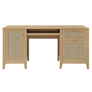Modway Furniture Soma 63" Office Desk - Stylish Oak Design with Rattan Storage, Ergonomic Features & Ample Space EEI-6117-OAK
