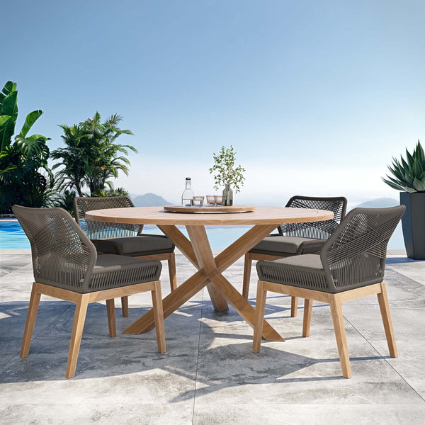 Modway Furniture Wellspring 5-Piece Outdoor Teak Wood Dining Set with Lazy Susan for Stylish Patio Gatherings Gray Graphite EEI-6118-GRY-GPH