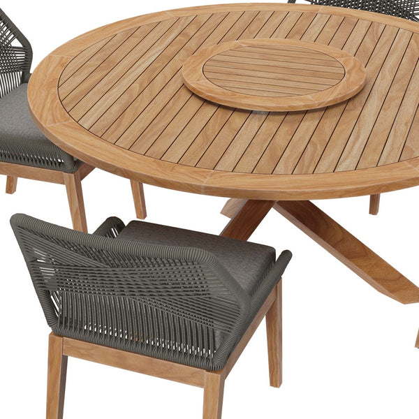 Modway Furniture Wellspring 5-Piece Outdoor Teak Wood Dining Set with Lazy Susan for Stylish Patio Gatherings Gray Graphite EEI-6118-GRY-GPH