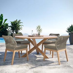Modway Furniture Wellspring 5-Piece Outdoor Teak Wood Dining Set with Lazy Susan for Stylish Patio Gatherings Light Gray Greige EEI-6118-LGR-GRG