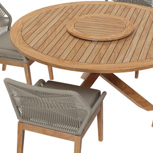 Modway Furniture Wellspring 5-Piece Outdoor Teak Wood Dining Set with Lazy Susan for Stylish Patio Gatherings Light Gray Greige EEI-6118-LGR-GRG